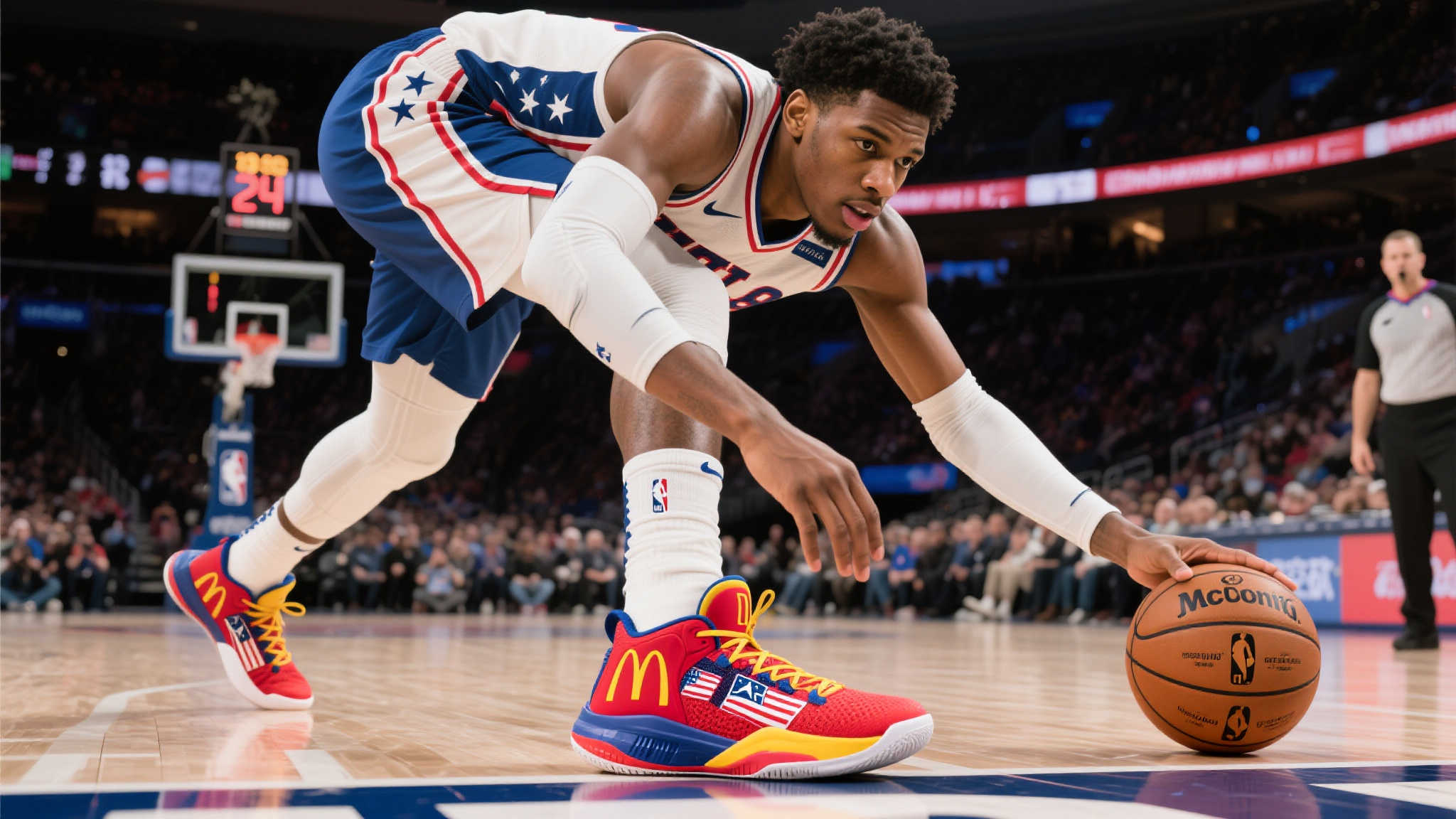 马瑟林脚踏麦当劳配色哈登9,独揽24+13难救主 篮球场从来不缺令人惋惜的故事,而本场比赛中,年轻球